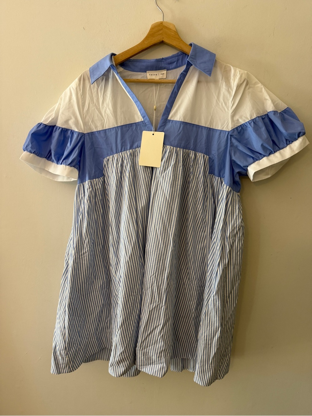 BUNDLE LOT Boutique Dresses - striped and solid SZ LARGE entro & shop mint (5) - Picture 3 of 11